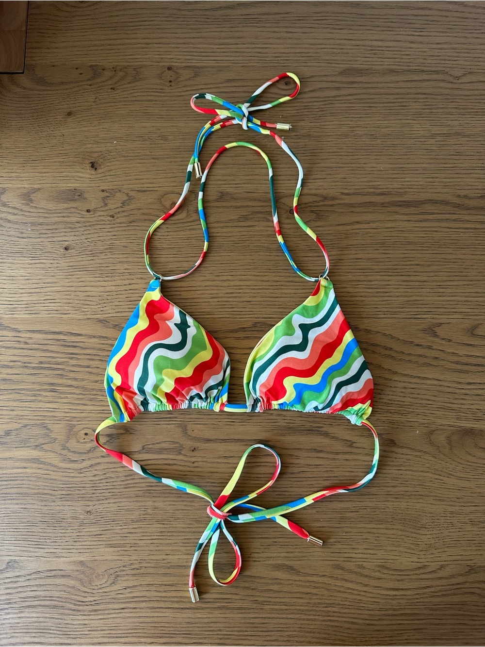 Kids Rainbow Wave Triangle Bikini Top - Multicolor